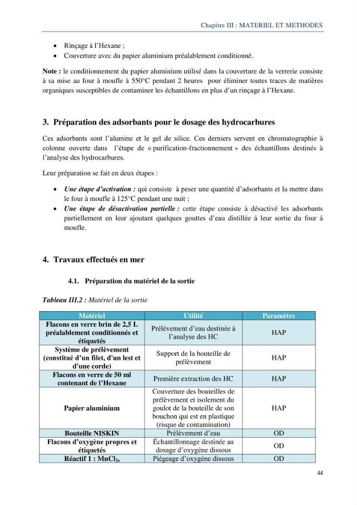 Diagnostic de contamination des eaux du littoral Agerois par les Hydrocarbures: