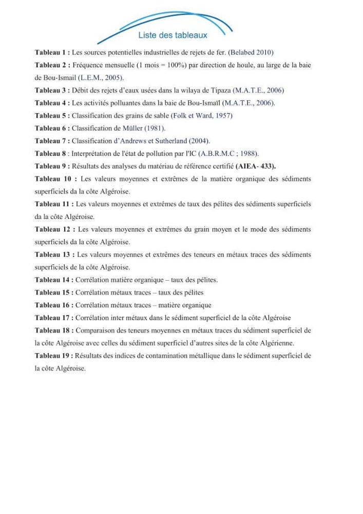 Contamination des sédiments marins de la côte Algéroise par les métaux traces: influence de la texture granulométrique et de la nature minéralogique