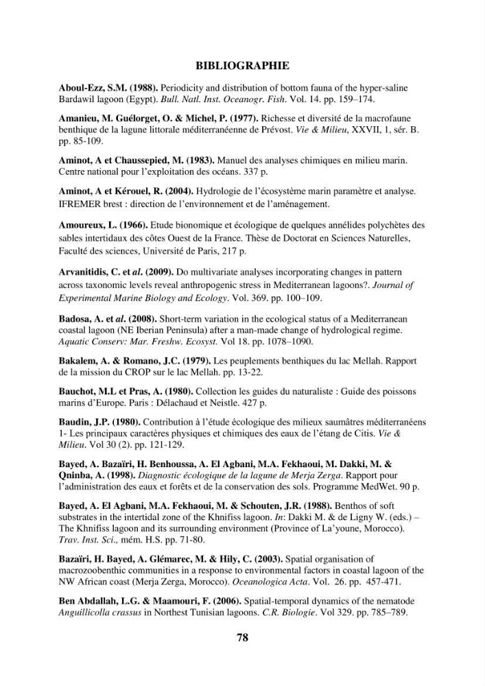 Dynamique des peuplements du Lac Mellah: conditions environnementales