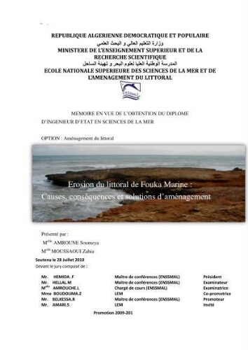 Erosion du littoral de Fouka Marine: causes, conséquencess et solutions d'aménagement Erosion du littoral de Fouka Marine: causes, conséquencess et solutions d'aménagement