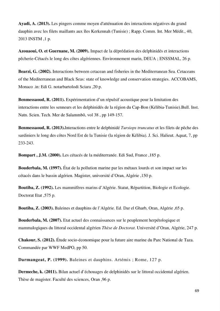 Contribution à l\'étude de la déprédation des petits delphinidés sur la pêche et interaction pêcherie-cétacés le long de la côte Algerienne: