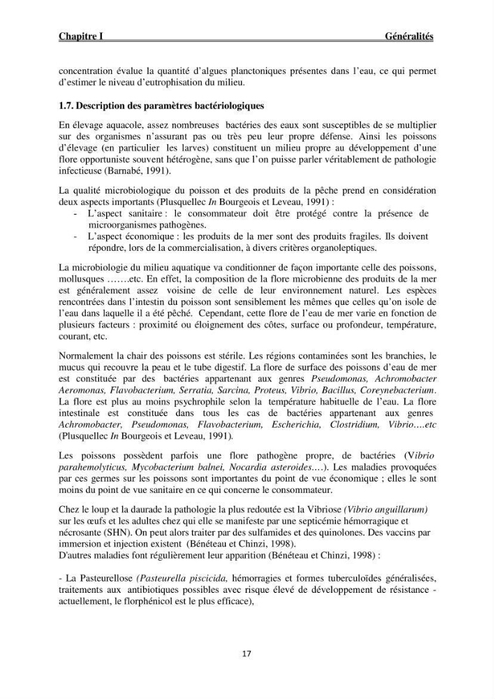 Caractérisation physico-chimique et bactériologique des eaux de la ferme d\'élevage de poissons marins ONDPA Cap Djinet (Wilaya de Boumerdes):