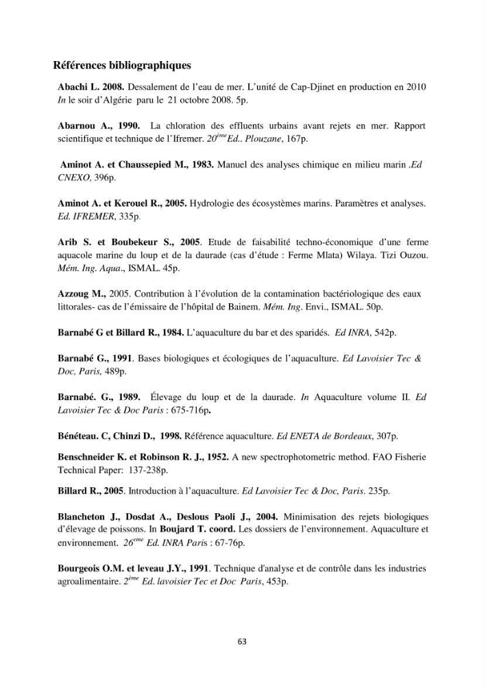 Caractérisation physico-chimique et bactériologique des eaux de la ferme d\'élevage de poissons marins ONDPA Cap Djinet (Wilaya de Boumerdes):