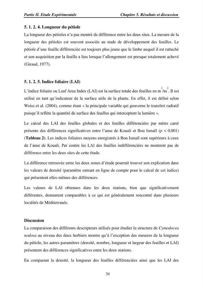 Etude des caractéristiques structurelles de Cymodocea nodosa (Ucria) Ascherson (1870) dans la baie de Bou Ismaïl