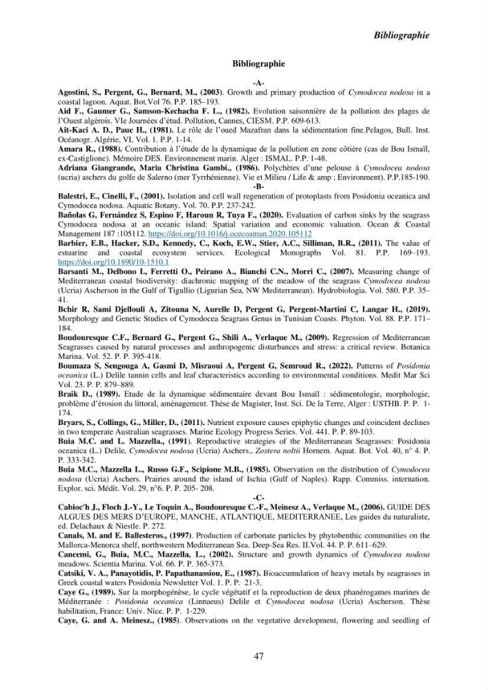 Etude des caractéristiques structurelles de Cymodocea nodosa (Ucria) Ascherson (1870) dans la baie de Bou Ismaïl