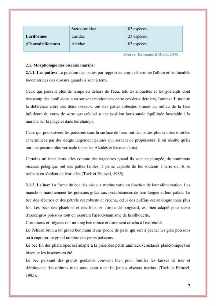 Reconstitution des informations sur les oiseaux marins bagués rencontrés sur le littoral de la wilaya de Tipaza