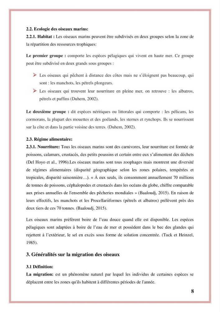 Reconstitution des informations sur les oiseaux marins bagués rencontrés sur le littoral de la wilaya de Tipaza