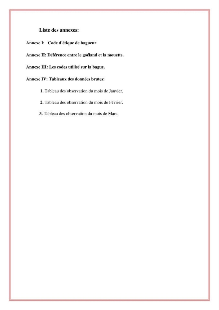 Reconstitution des informations sur les oiseaux marins bagués rencontrés sur le littoral de la wilaya de Tipaza