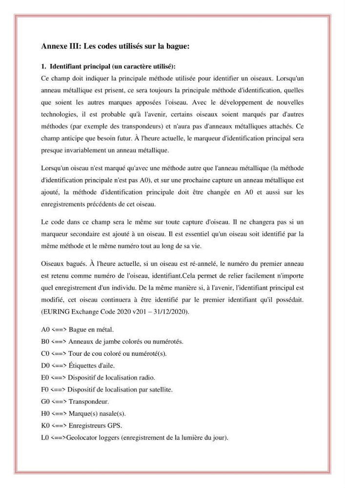Reconstitution des informations sur les oiseaux marins bagués rencontrés sur le littoral de la wilaya de Tipaza