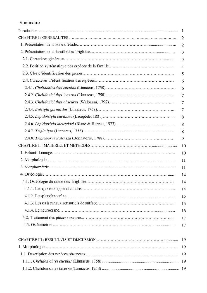 Contribution à l’étude de la systématique de la famille des Triglidae (Ostéichtyens, Actinoptérygiens) du bassin algérien