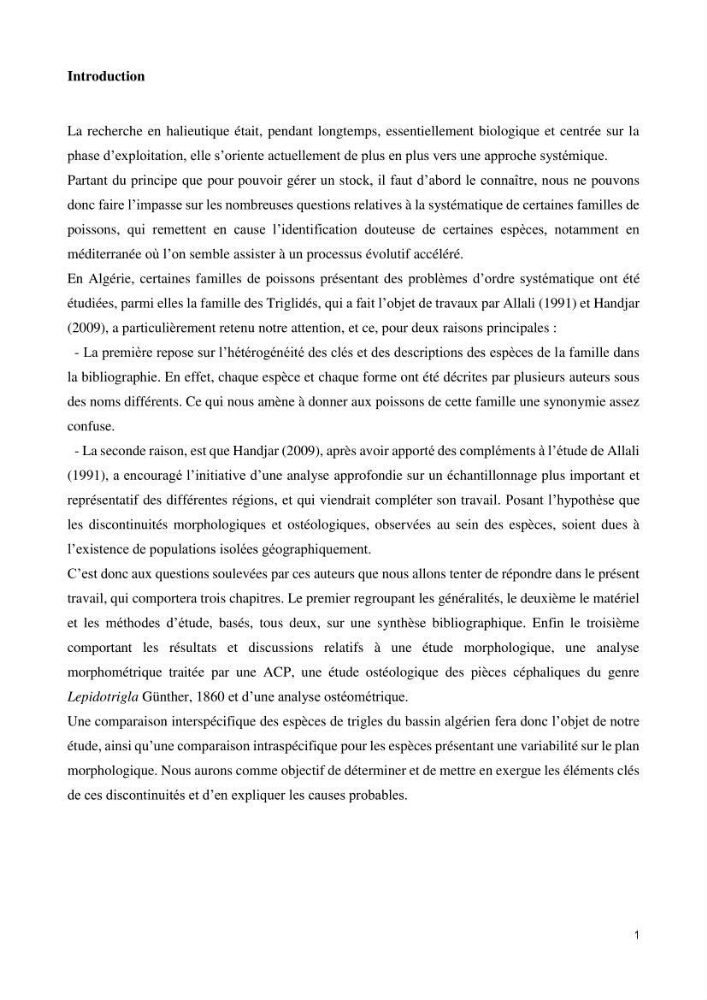 Contribution à l’étude de la systématique de la famille des Triglidae (Ostéichtyens, Actinoptérygiens) du bassin algérien