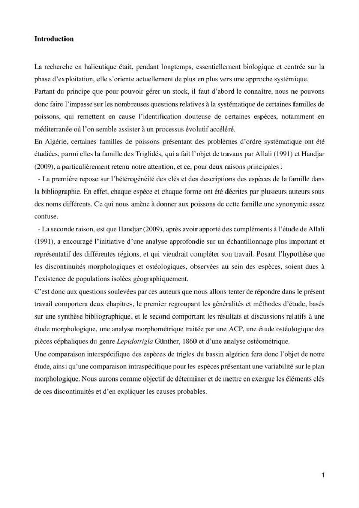 Contribution à l’étude de la systématique de la famille des Triglidae (Ostéichtyens, Actinoptérygiens) du bassin algérien