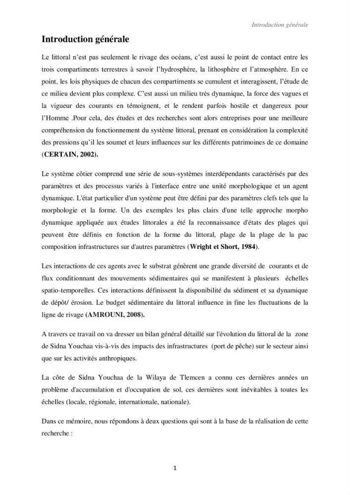 Etude d\'impact des infrastructures portuaires sur le processus hydro-sédimentaire: cas du port de pêche de Sidna Youchaa.W.de Tlemcen