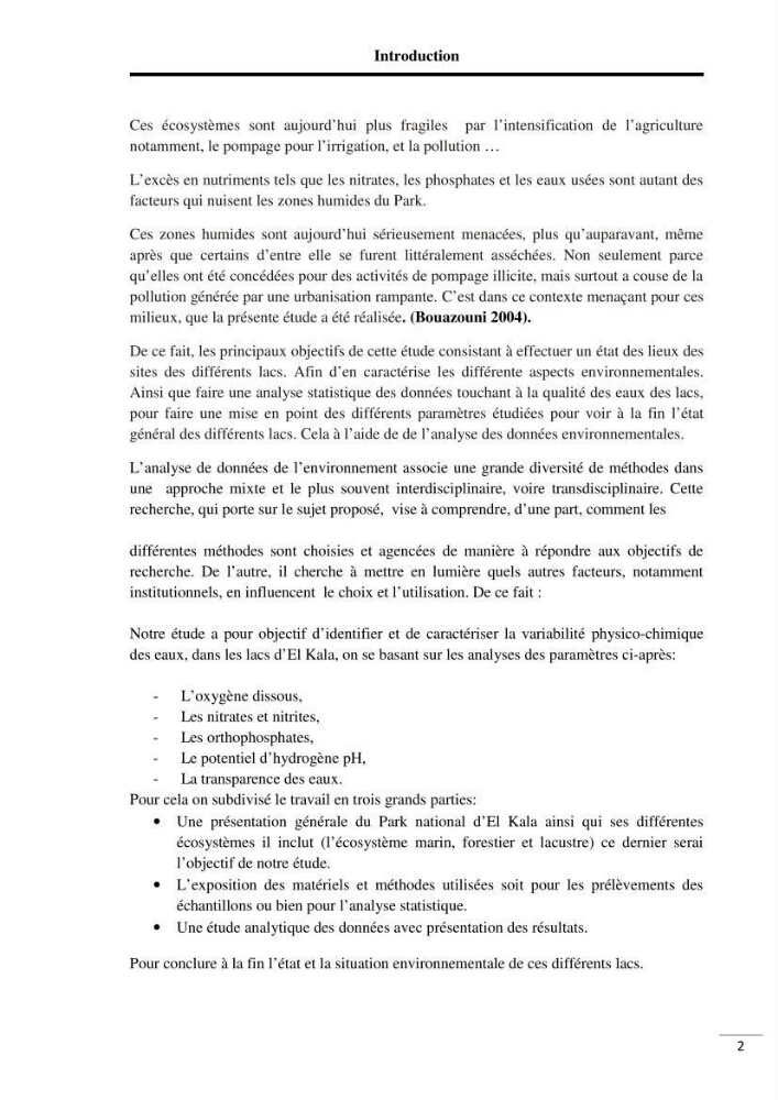 Analyse de données environnementales dans la région d\'El Kala (qualité des eaux)