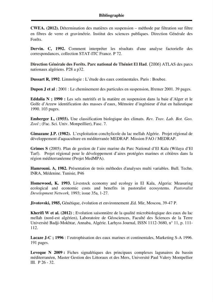 Analyse de données environnementales dans la région d\'El Kala (qualité des eaux)