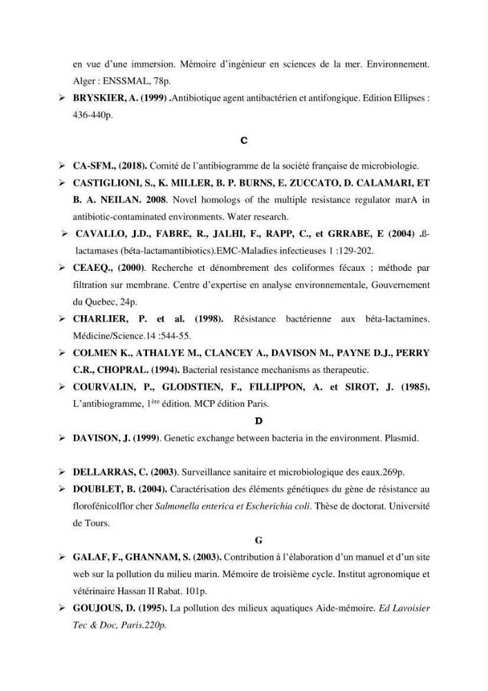 Analyse microbiologique et évaluation de la résistance aux antibiotiques des eaux de plages algéroises.:
