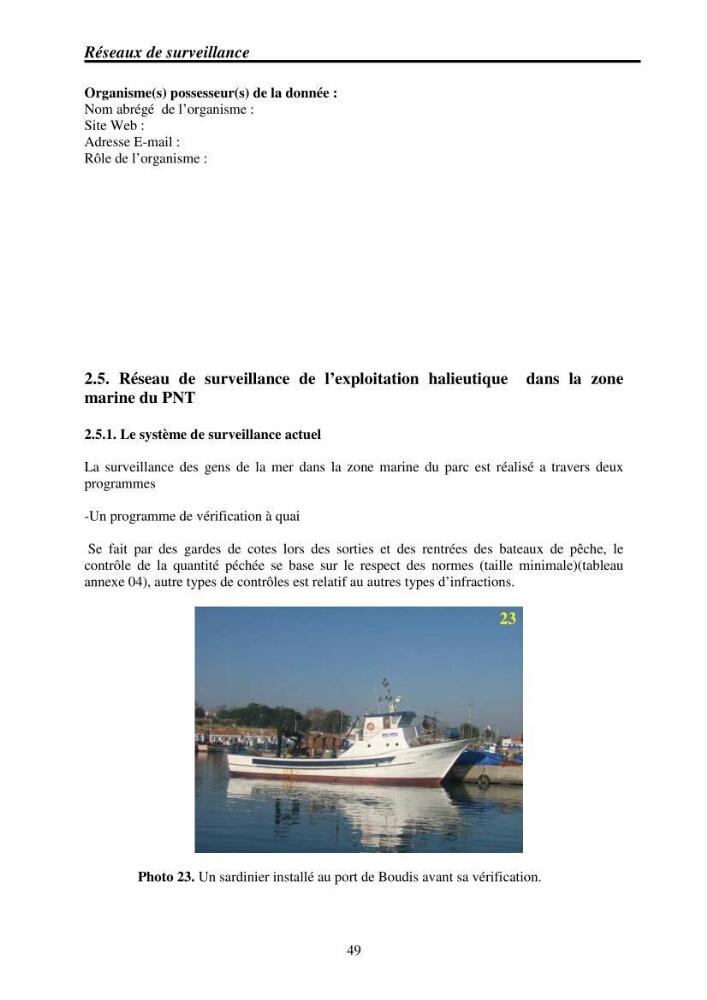 Mise en place de réseaux de surveillance environnementaux de la zone marine côtière de Taza ( wilaya de Jijel)