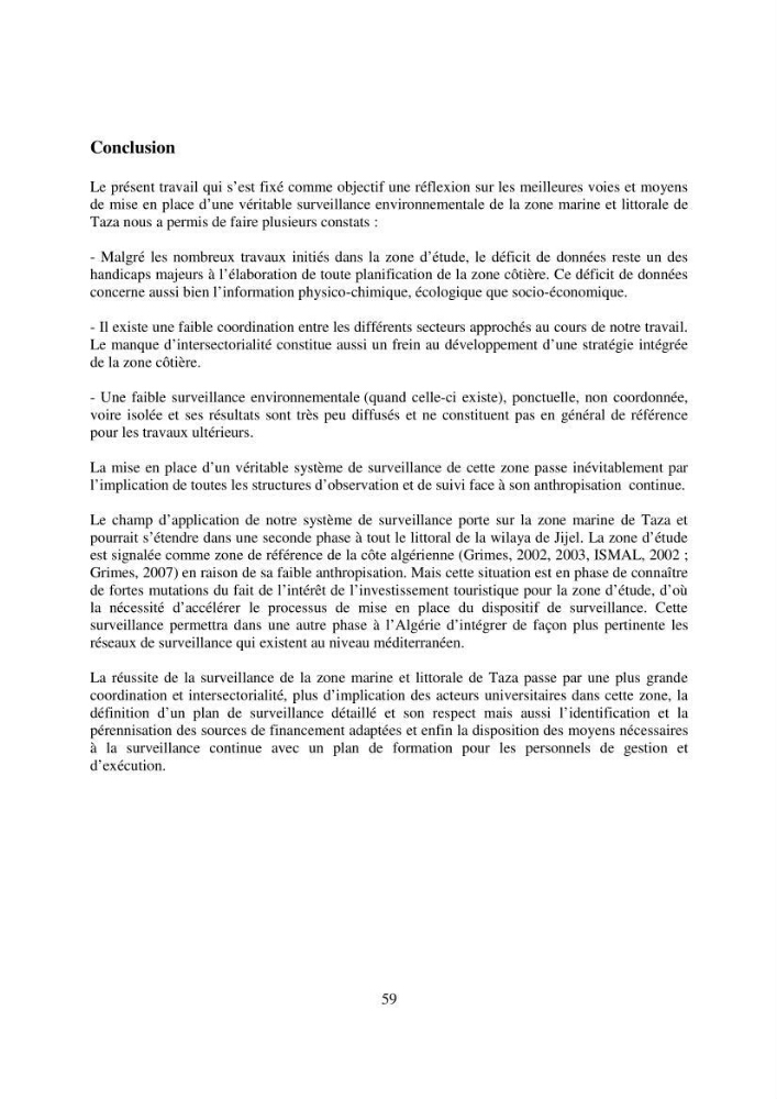 Mise en place de réseaux de surveillance environnementaux de la zone marine côtière de Taza ( wilaya de Jijel)
