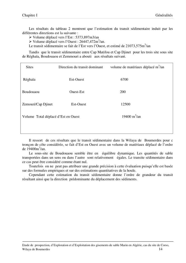 Etude de prospection d\'exploration et d\'exploitation des gisements de sable en mer: cas du site de Corso, wilaya de Boumerdes