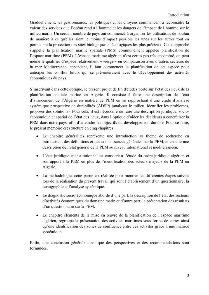 Etat des lieux de la planification de l\'espace maritime en Algerie