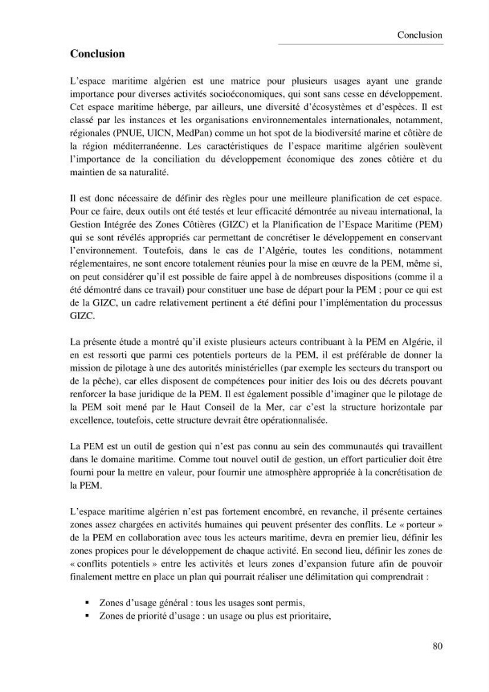 Etat des lieux de la planification de l\'espace maritime en Algerie