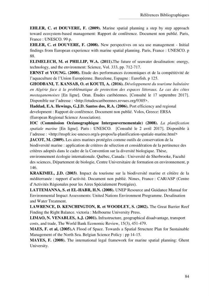 Etat des lieux de la planification de l\'espace maritime en Algerie
