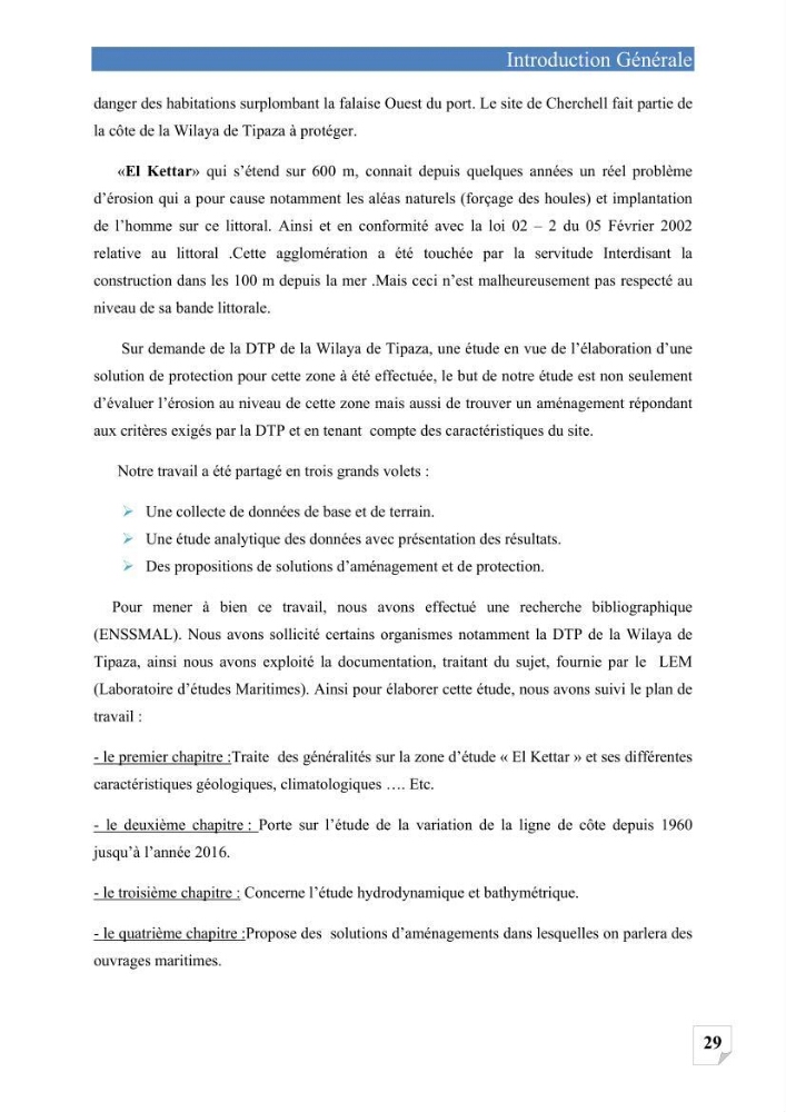 Etude de protection du rivage d\'el kettar-cherchell: