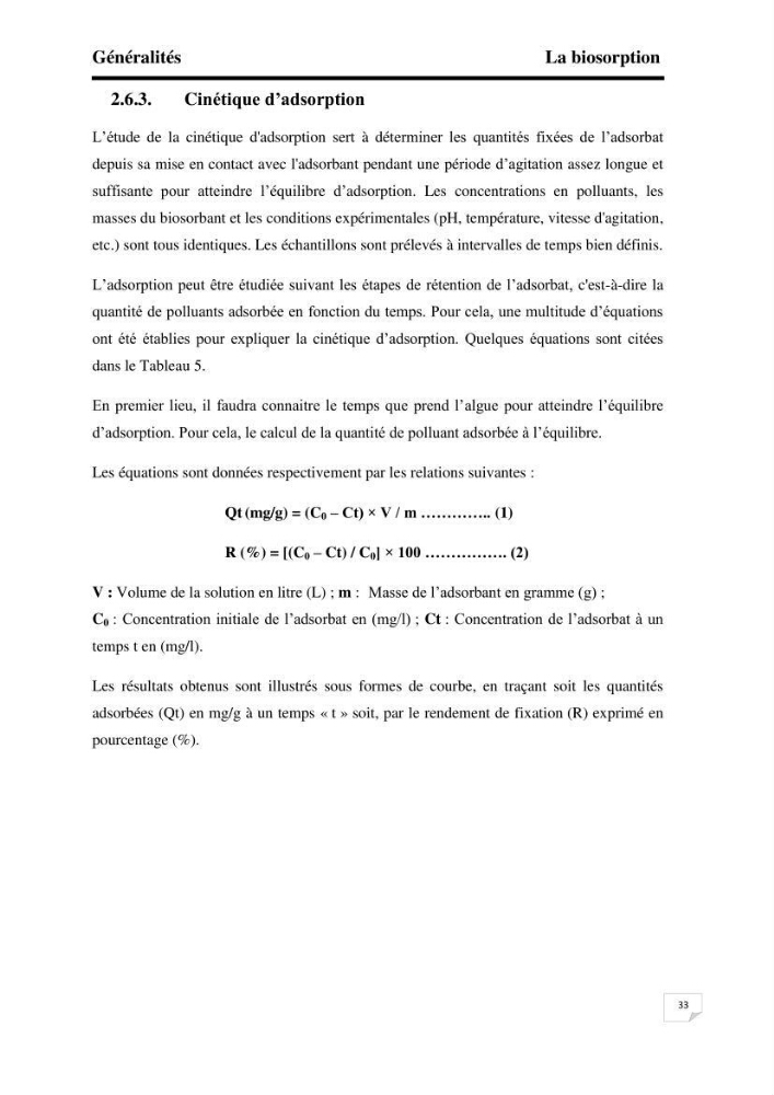 Etude de la biosorption des éléments traces métaliques (Pb2+,Cd2+,et Zn2+) sur une biomasse marine