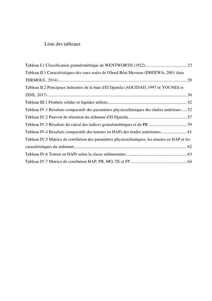 Evaluation du pouvoir de rétention des hydrocarbures aromatiques polycycliques dans la matrice sédimentaire de la baie d’El Djamila