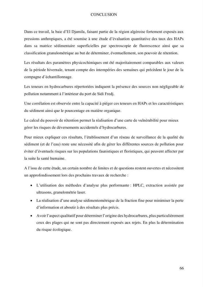 Evaluation du pouvoir de rétention des hydrocarbures aromatiques polycycliques dans la matrice sédimentaire de la baie d’El Djamila
