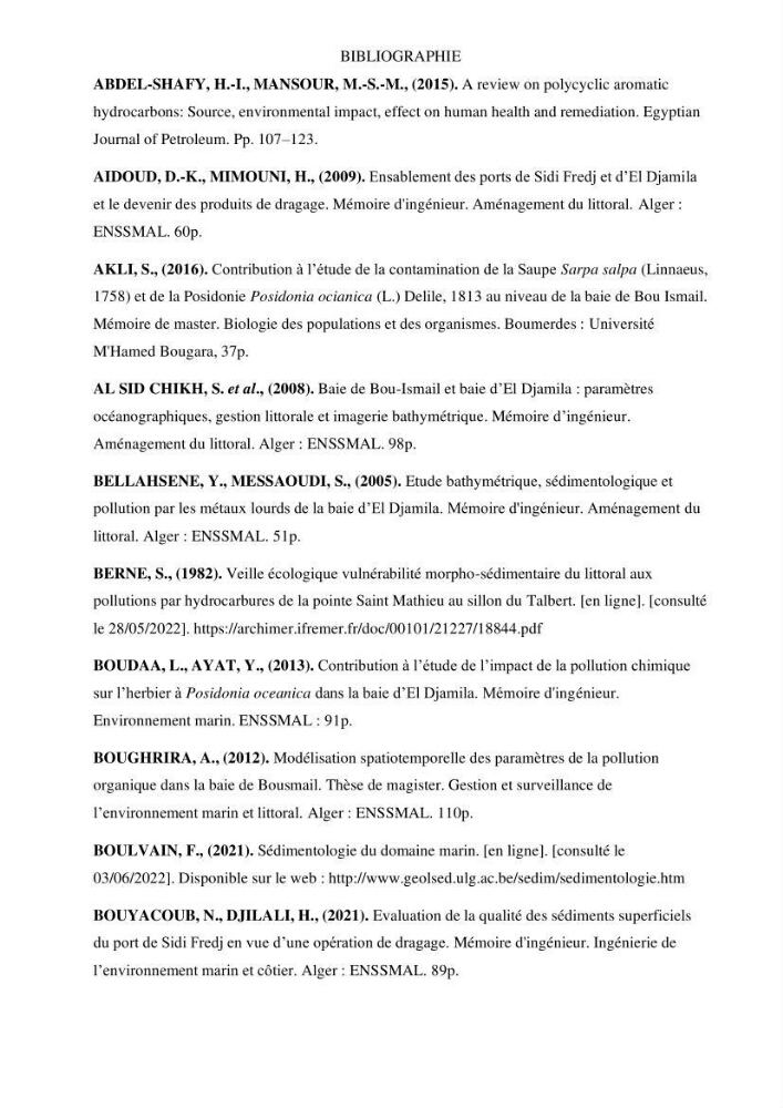 Evaluation du pouvoir de rétention des hydrocarbures aromatiques polycycliques dans la matrice sédimentaire de la baie d’El Djamila