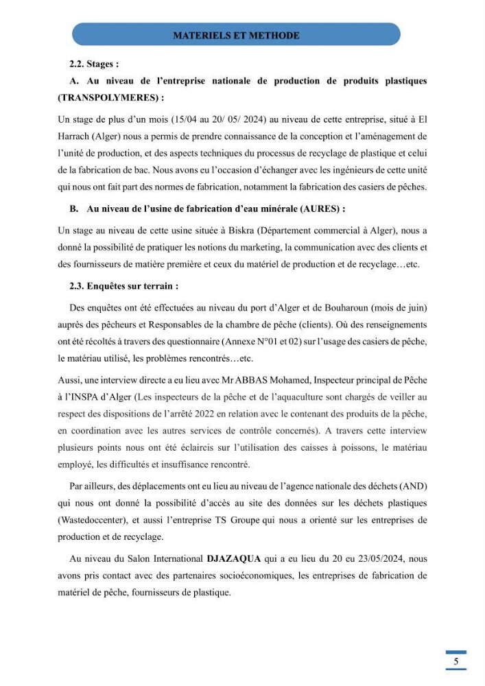 Recyclage et valorisation des déchets thermoplastiques entreprise de fabrication de caisse a poisson en polyethylene haute densité ( PEHD)