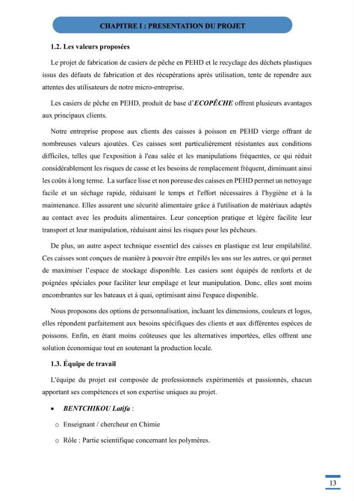 Recyclage et valorisation des déchets thermoplastiques entreprise de fabrication de caisse a poisson en polyethylene haute densité ( PEHD)