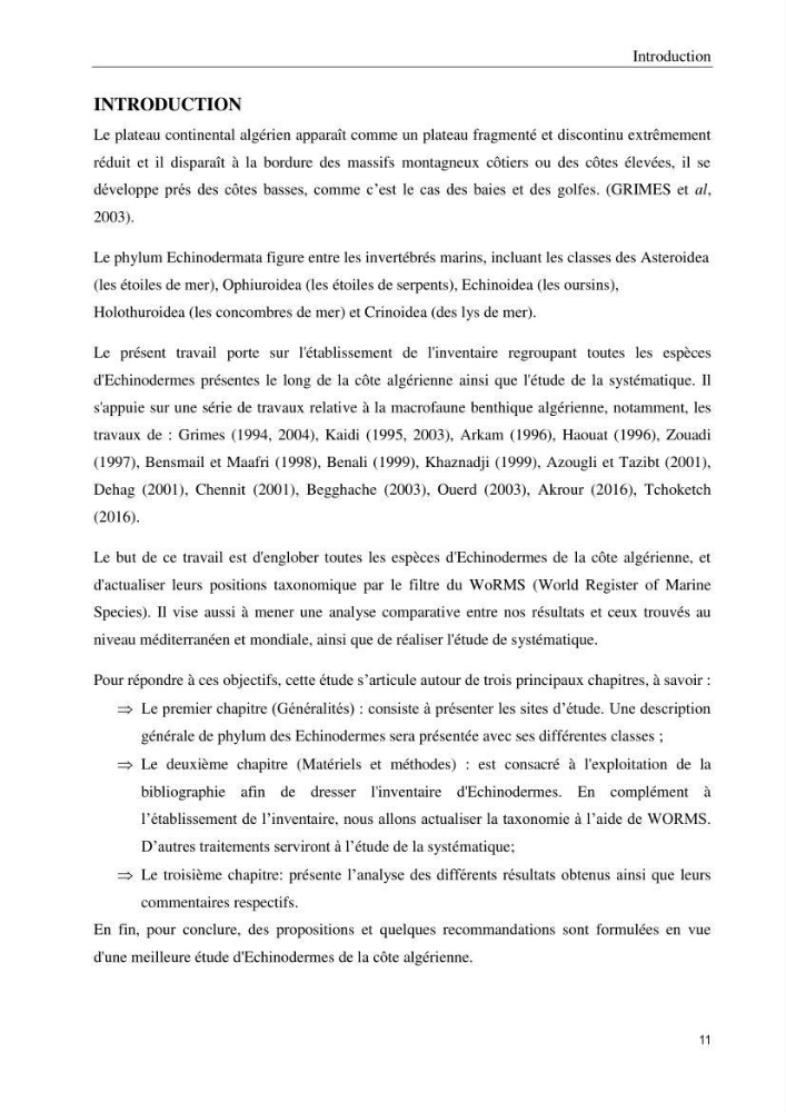 Inventaire et systematique des echinodermes de la côte Algérienne