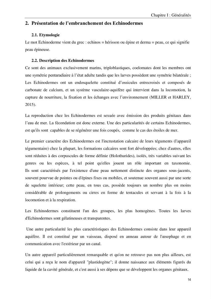 Inventaire et systematique des echinodermes de la côte Algérienne