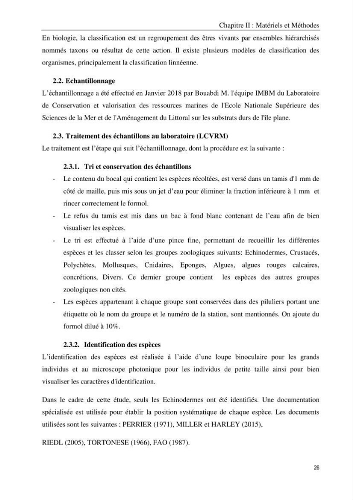 Inventaire et systematique des echinodermes de la côte Algérienne