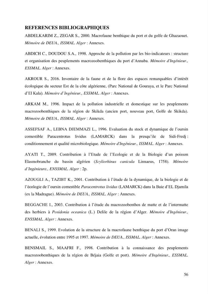 Inventaire et systematique des echinodermes de la côte Algérienne