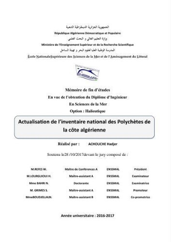 Actualisation de l’inventaire national des Polychètes de la côte algérienne Actualisation de l’inventaire national des Polychètes de la côte algérienne