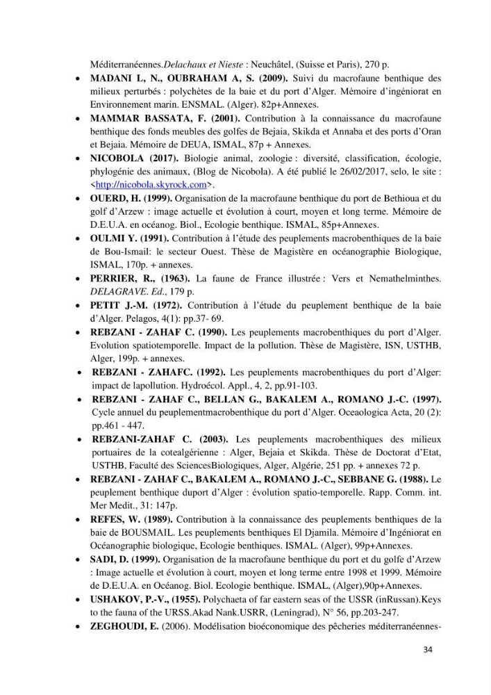 Actualisation de l’inventaire national des Polychètes de la côte algérienne
