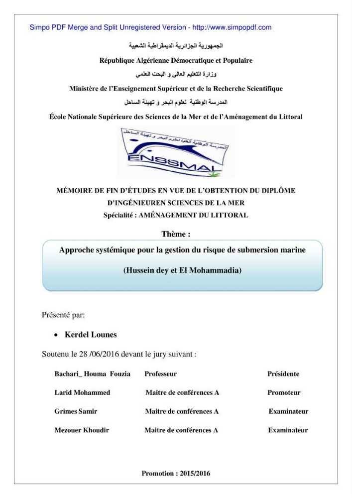 Approche systématique pour la gestion du risque de submersion marine (Hussein dey et El mohammadia)