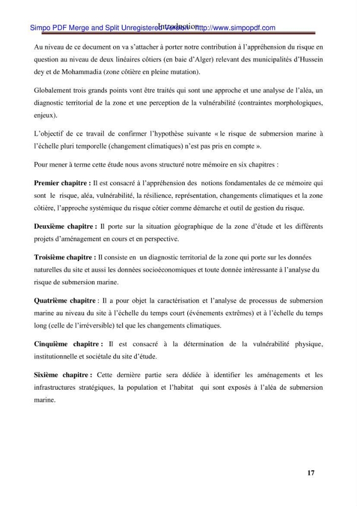 Approche systématique pour la gestion du risque de submersion marine (Hussein dey et El mohammadia)