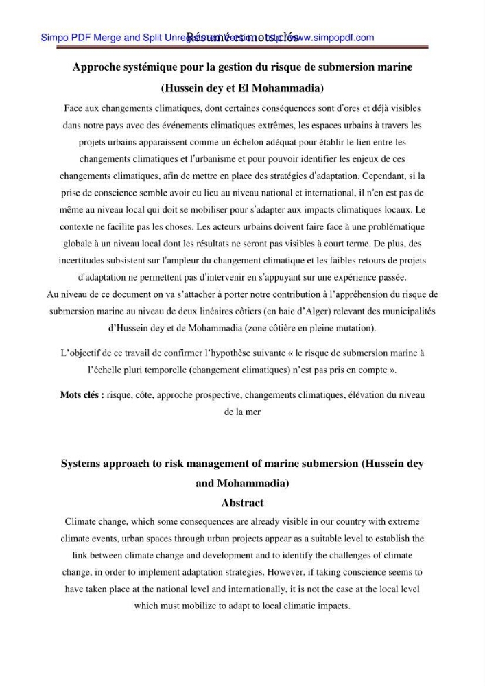 Approche systématique pour la gestion du risque de submersion marine (Hussein dey et El mohammadia)