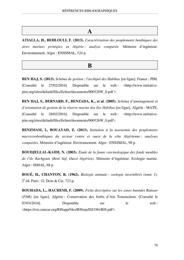 inventaire de la faune et de la flore marine d\'intérêt écologique des sites remarquables de la côte Ouest Algérienne