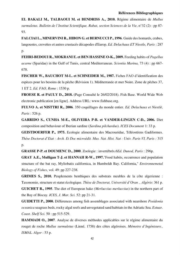 Contribution à l’étude comparative des stratégies alimentaires de cinq espèces de Labridae (Téléostéens, Perciformes) du bassin algérien.: