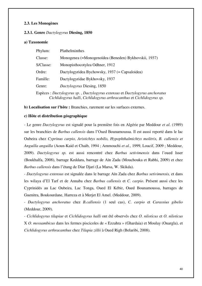 Inventaire de la parasitofaune des poissons dulcicoles d\'Algérie: