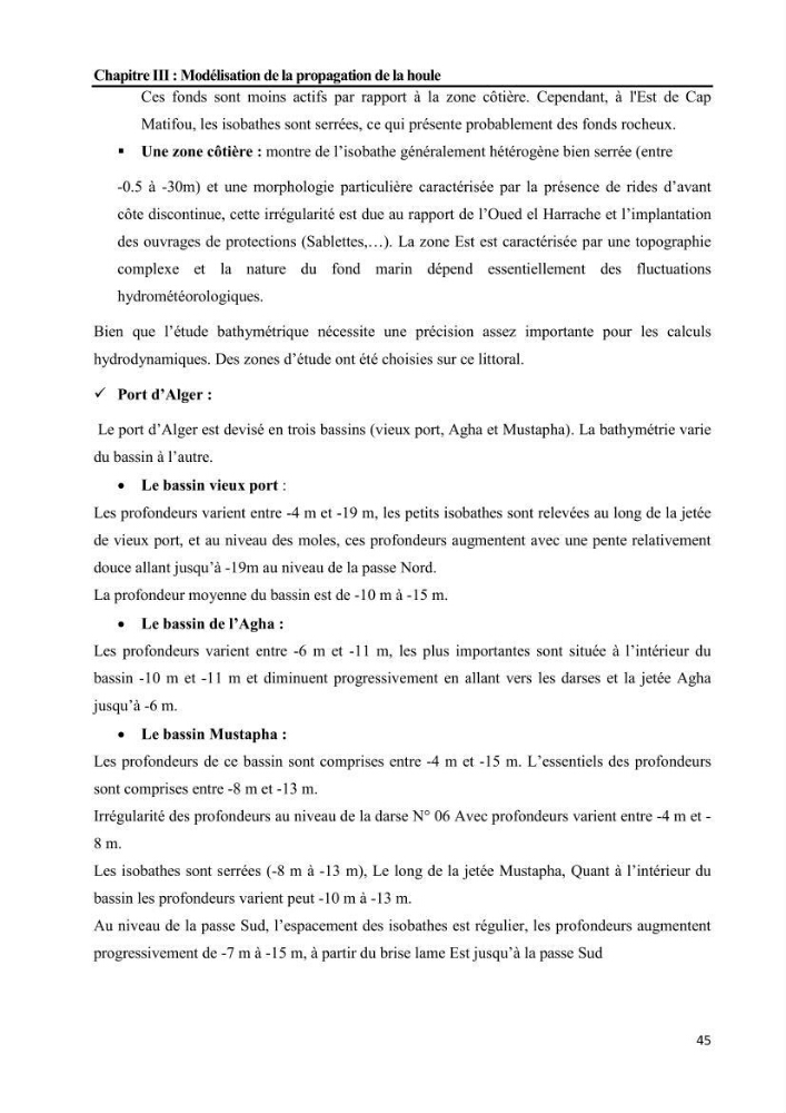 Etudes de faisabilité de l’augmentation du tirant d\'eau du Port d’Alger :études hydrodynamiques et agitation portuaire