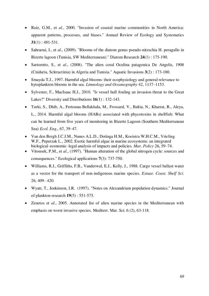 Inventaire des espèces introduites par les eaux de ballast et les coques des navires dans le port de Bejaia et un essai de compréhension de l’origine des espèces classées introduites au niveau de l’île Plane (Oran):