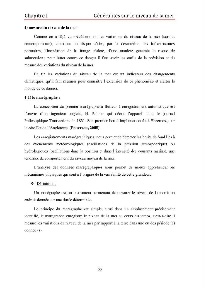 Traitement informatique d\'un signal du niveau de la mer