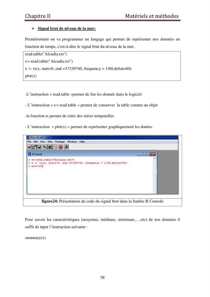 Traitement informatique d\'un signal du niveau de la mer
