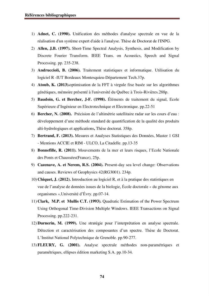 Traitement informatique d\'un signal du niveau de la mer